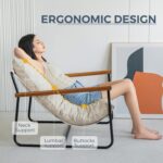 MAXYOYO Accent Chair, Velvet Arm Chair Living Room Chair with Metal Frame, Reading Accent Chair, Modern Bedroom Chair, Boucle Armchair with Wooden Arms, Beige - Image 6