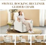 Swivel Rocking Recliner Glider Chair, Leather Reclining Rocker Chair with Footrest for Living Room, Nursery, Office, Bedroom, Ergonomic High Backrest, Wide Seat Cushion and Metal Base-Beige - Image 6