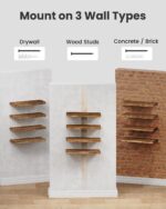 AMADA HOMEFURNISHING Floating Shelves, Paulownia Wood Wall Shelves for Bathroom/Living Room/Bedroom/Kitchen/Home Office, Natural Wood Floating Shelf for Home Storage & Organization, Set of 4, AMFS40BN - Image 7