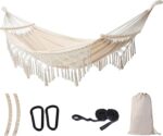 Hammock Hanging Swing Double Max 500lbs Macrame for Indoor Outdoor Patio Yard Garden (Beige) - Image 2