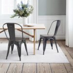 Furniwell Metal Dining Chairs with Wood Seat, Indoor Outdoor Use Stackable Tolix Industrial Metal Chairs Set of 4 for Kitchen, Dining Room, Bistro and Cafe (Black) - Image 3