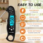 KULUNER TP-01 Waterproof Digital Instant Read Meat Thermometer with 4.6 Folding Probe Backlight Calibration Function for Cooking Food Candy, BBQ Grill, Liquids,Beef(Black) - Image 3