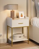Masupu Nightstand with Charging Station,3-Tier Modern Bedside Night Stand with Storage Drawer and Shelf,Small End Side Table for Bedroom,Living Room,White - Image 7