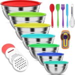 ENVTEK Mixing Bowls with Lids Set, 7 PCS Stainless Steel Mixing Bowls with 3 Grater Attachments, Size 4.5, 4, 3.5, 2.1, 1.5, 1.1, 0.7QT, Ideal for Kitchen Cooking Baking & Serving - Image 2