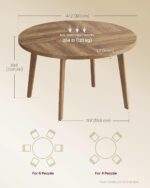 VASAGLE MAEZO Collection - Round Dining Table for 4-6 People, 47.2 Inches Circle Kitchen Table with Tapered Legs, Curved Transitions, for Dining Room, Kitchen, Honey Brown UKDT091KB02S - Image 3