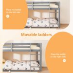 JOYMOR Solid Wood Low Twin Over Twin Bunk Bed for Kids/Junior, Bunk Bed Frame with Guardrails & Ladder for Boys Girls, No Box Spring Needed (Gray) - Image 8