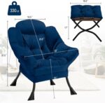 Congermom Lazy Chair with Folding Ottoman Modern Large Accent Chair,Contemporary Lounge Leisure Sofa Chair with Armrests Upholstered Sofa Armchair Reading Chair for Bedroom,Dorm & Office(Navy-f) - Image 4
