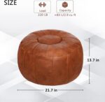 Thgonwid Unstuffed Moroccan Storage Pouf Foot Stool Ottoman Seat Handmade Faux Leather Bean Bag Floor Chair Foot Rest for Living Room, Bedroom or Balcony (Light Brown) - Image 3