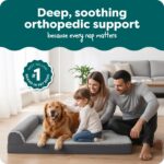 Furhaven Orthopedic Dog Bed for Large Dogs w/ Removable Bolsters & Washable Cover, For Dogs Up to 95 lbs - Two-Tone Plush Faux Fur & Suede L Shaped Chaise - Stone Gray, Jumbo/XL - Image 3