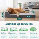 Furhaven Orthopedic Dog Bed for Large Dogs w/ Removable Bolsters & Washable Cover, For Dogs Up to 95 lbs - Two-Tone Plush Faux Fur & Suede L Shaped Chaise - Stone Gray, Jumbo/XL - Image 4
