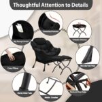 Youtanic Lazy Chair with Folding Ottoman, Accent Chair Velvet Upholstered with Metal Structure and Non-Slip Pads, Sofa Armchair with Footrest and Side Storage Bag for Dorm, Room, Office, Black - Image 7
