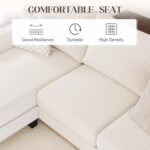 YESHOMY Convertible Sectional Couch, Couches with Mobile Ottoman, Small Sofa L-Shaped 3 Seater with Corduroy Fabric for Living Room, Apartment and Office, 70",Cream - Image 9