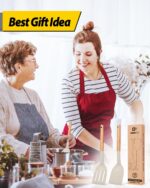 Pack of 2 Silicone Cooking Spatula, Heat Resistant Solid Turner, Non Stick Slotted Spatulas with Wooden Short Handle,Ideal Wood Kitchen Utensils Set for Frying, Baking, Flipping, Turning - Image 8