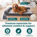 Furhaven Orthopedic Dog Bed for Large Dogs w/ Removable Bolsters & Washable Cover, For Dogs Up to 95 lbs - Two-Tone Plush Faux Fur & Suede L Shaped Chaise - Stone Gray, Jumbo/XL - Image 6