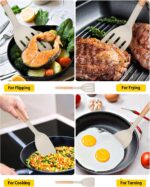 Pack of 2 Silicone Cooking Spatula, Heat Resistant Solid Turner, Non Stick Slotted Spatulas with Wooden Short Handle,Ideal Wood Kitchen Utensils Set for Frying, Baking, Flipping, Turning - Image 5