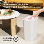 N. NETDOT 3 Pack 10L / 2.6 Gallon Small Trash Can with Lid, Bathroom Garbage Can with Pop-Up Lid, Waste Basket for Bathroom, Kitchen, Bedroom, Powder Room, Craft Room, Office, College (Off White) - Image 4