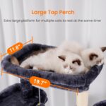 Heybly Cat Tree, 68 inch Multi-Level Cat Tower for Indoor Cats, 2 Widened Plush Perches Cat Condo with Scratching Board and Big Caves, Smoky Gray HCT025G - Image 4
