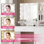 Vanity Desk with Mirror and Light, Large Drawer and Three Level Storage Dresser, 3 Lighting Modes Adjustable Brightness, Bedroom Dressing Table (White) - Image 4