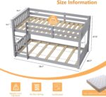 JOYMOR Solid Wood Low Twin Over Twin Bunk Bed for Kids/Junior, Bunk Bed Frame with Guardrails & Ladder for Boys Girls, No Box Spring Needed (Gray) - Image 3