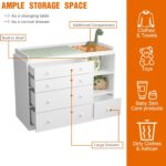 Timechee Changing Table Dresser, Baby Classic Nursery Dresser with 5 Drawers and 2 Shelves, Multi-Functional Baby Changing Table, Diaper Changing Station for Children's Room, White - Image 6