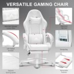 White Gaming Chair,Ergonomic Massage Computer Office Desk Chair with Footrest,Pocket Spring Cushion,Reclining Leather Adjustable Gamer Chair with Headrest and Lumbar Support,White - Image 6