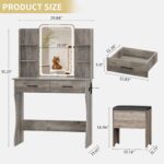 Vanity Desk with LED Lights Mirror & Power Outlet, Small Makeup Vanity Table Set with Storage Drawers & Chair, 3 Lighting Modes & Adjustable Brightness, Dressing Table for Women Girls Bedroom, Grey - Image 8