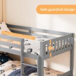 JOYMOR Solid Wood Low Twin Over Twin Bunk Bed for Kids/Junior, Bunk Bed Frame with Guardrails & Ladder for Boys Girls, No Box Spring Needed (Gray) - Image 6