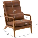 Karl home Accent Chair Mid-Century Modern Chair with Pillow High Back Bronzing Cloth Upholstered Lounge Arm Chair with Solid Wood Frame & Soft Cushion for Living Room, Bedroom, Balcony, Brown - Image 3