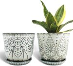 Gepege 6 Inch Beaded Ceramic Planter Set of 2 with Drainage Hole and Saucer for Plants, Indoor-Outdoor Large Round Succulent Orchid Flower Pot (Smoked Gray, Inner-pots not Larger Than 5 Inch) - Image 2