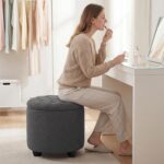 Furniliving 18.7inch Storage Round Ottoman, Footstools with Hidden Storage with Removable Lid, Stylish Button Tufted Design Ottoman Foot Stools for Living Room, Bedroom，Darkgrey - Image 4