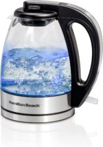Hamilton Beach Glass Electric Tea Kettle, Water Boiler & Heater, 1 Liter, 1500 Watts for Fast Boiling, BPA Free, Cordless Serving, Auto-Shutoff & Boil-Dry Protection, Soft Blue LED (40930) - Image 2