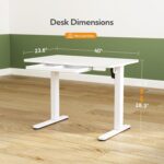 INNOVAR Glass Standing Desk with Drawers, 40 x 24 Inches Electric Height Adjustable Desk, Tempered Glass Top Stand Up Desks for Home and Office, White - Image 4