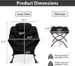 Youtanic Lazy Chair with Folding Ottoman, Accent Chair Velvet Upholstered with Metal Structure and Non-Slip Pads, Sofa Armchair with Footrest and Side Storage Bag for Dorm, Room, Office, Black - Image 4
