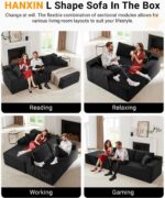 Cloud Sectional Couch,105 Inch Modular Sectional Sofa with Deep Seat,Modern Corduroy Boneless Couches with L-Shape Chaise for Living Room Bedroom,No Assembly Required (Black, Right Facing Chaise) - Image 4