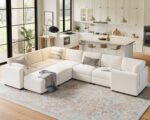 GarveeHome L-Shaped Modular Sectional Sofa, Oversized 9 Seat Couch with 2 Storage Ottoman, 2 Pillows, Modern Deep Seat Comfy Couch, Chenille Sleeper Sofa for Living Room, Beige - Image 2