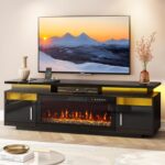 YGEOMER TV Stand with Fireplace, 67in Entertainment Center with Opening Shelves Modern Storage Cabinets and LED Lights, for 80 Inch TVs, for Living Room, Black - Image 2