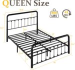 Fluest 14 Inch Queen Bed Frame Classic Metal Platform Bed Frame with Charging Station & LED, Victorian Style Iron-Art Headboard/Footboard, Under Bed Storage, No Box Spring Needed, Noise Free - Image 3