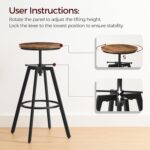 MAHANCRIS Bar Stools, Height Adjustable Swivel Bar Stool, Counter Height Bar Stool, Set of 2 Industrial Bar Stools, Vintage Round Bar Chairs with Sturdy Metal Frame, Rustic Brown BAHR0701 - Image 6