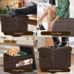 Storage Ottoman Foot Rest Stool, Foldable Leather Footstool Storage Bench with Thicker Foam Padded Seat. Foot Rest Under Desk for Living Room Bedroom 350 lbs, 17x13x13 in, Brown - Image 5
