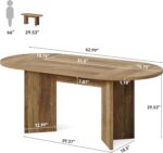 LITTLE TREE 63" Rustic Oval Dining Table for 2-4, Sturdy MDF Farmhouse Kitchen Table with Metal Strip Base, for Living Room, Office, Restaurant, Multi-Use, Umber - Image 3