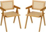 Rattan Dining Chairs Set of 2, Modern Mid Century Accent Chairs, Comfy Armchairs, Outdoor Rattan Chairs with Armrest for Bedroom Living Room Reading Room Dining Kitchen - Image 2