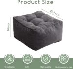 HIGOGOGO Square Stuffed Pouf Ottoman, Corduroy Poufs with Foam Chunk Filling, Furry and Fluffy Pouf Foot Stool Storage Ottoman, 21 X 21 Floor Poufs Foot Rest for Living Room, Dark Grey - Image 3