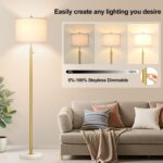 【Upgraded】Dimmable Gold Floor Lamps for Living Room, 11W LED Bulb Included, Modern Standing Lamp with Marble Base, Tall Pole Light with White Linen Shade for Bedroom Reading Office Corner Nursery - Image 4