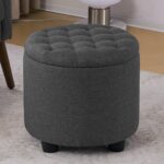 Furniliving 18.7inch Storage Round Ottoman, Footstools with Hidden Storage with Removable Lid, Stylish Button Tufted Design Ottoman Foot Stools for Living Room, Bedroom，Darkgrey - Image 2