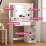 Vanity Desk with Mirror and Light, Large Drawer and Three Level Storage Dresser, 3 Lighting Modes Adjustable Brightness, Bedroom Dressing Table (White) - Image 5