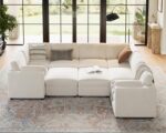 GarveeHome L-Shaped Modular Sectional Sofa, Oversized 9 Seat Couch with 2 Storage Ottoman, 2 Pillows, Modern Deep Seat Comfy Couch, Chenille Sleeper Sofa for Living Room, Beige - Image 6