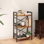 Homeiju Bookshelf, 3 Tier Industrial Bookcase, Metal Small Bookcase, Rustic Etagere Book Shelf Storage Organizer for Living Room, Bedroom, and Home Office(Rustic Brown) Patent Pending D29873033 - Image 3
