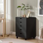 OLIXIS 5 Drawer Mobile File Cabinet Under Desk Storage Organization with Wheels Vertical Filing Chest Rolling Wood Small Desk Printer Stand for Home Office, 15.75"D x 18.74"W x 25.39"H, Black - Image 9