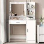 Vanity Desk with Mirror and Light, Large Drawer and Three Level Storage Dresser, 3 Lighting Modes Adjustable Brightness, Bedroom Dressing Table (White) - Image 2
