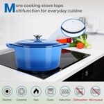 HaSteeL 6 Quart Cast Iron Dutch Oven, Pre-seasoned Enamel Cooking Stock Pot with Lid, Non-stick Round Cookware for Sourdough Bread Baking Roasting Stewing Braising Frying, Heavy Duty & Oven Safe(Blue) - Image 6